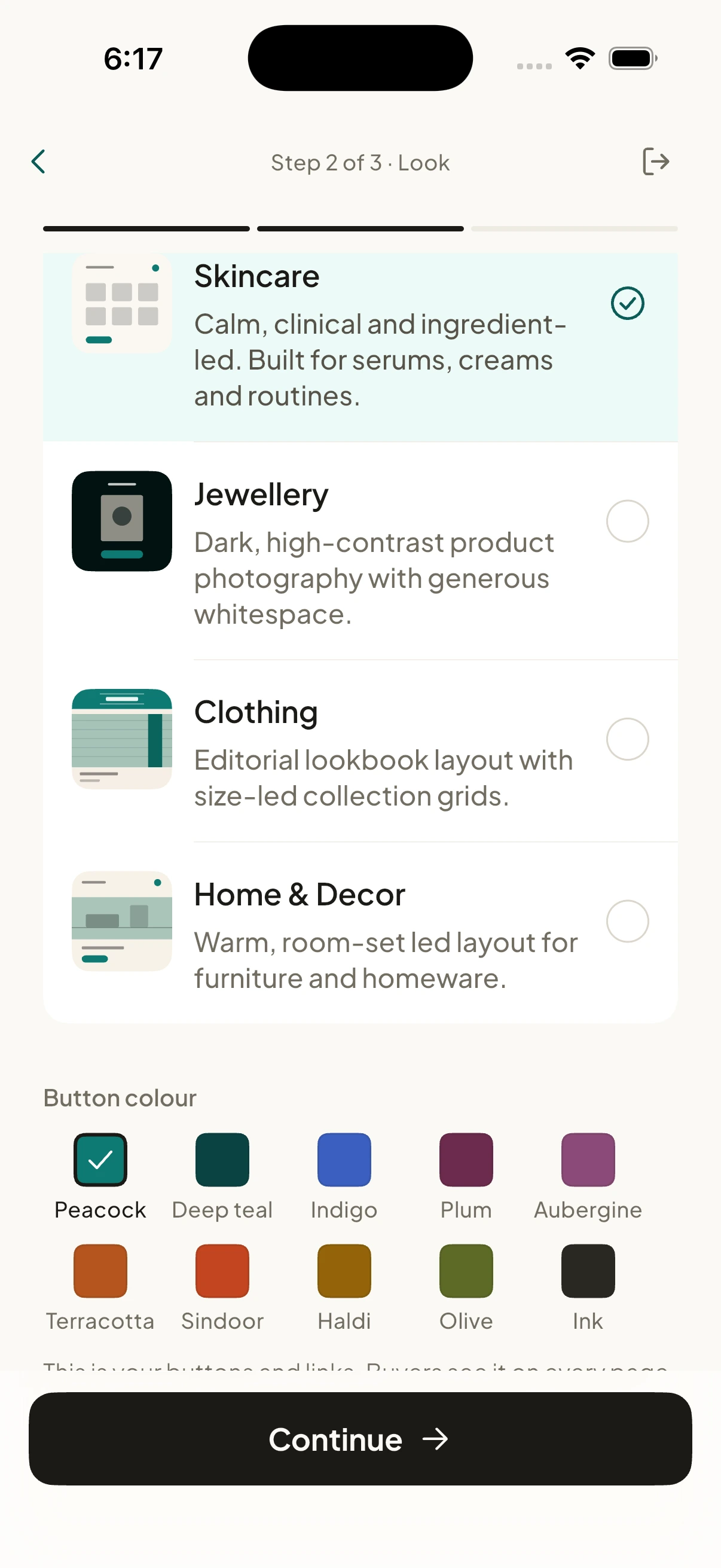 Florix app template and brand colour selection