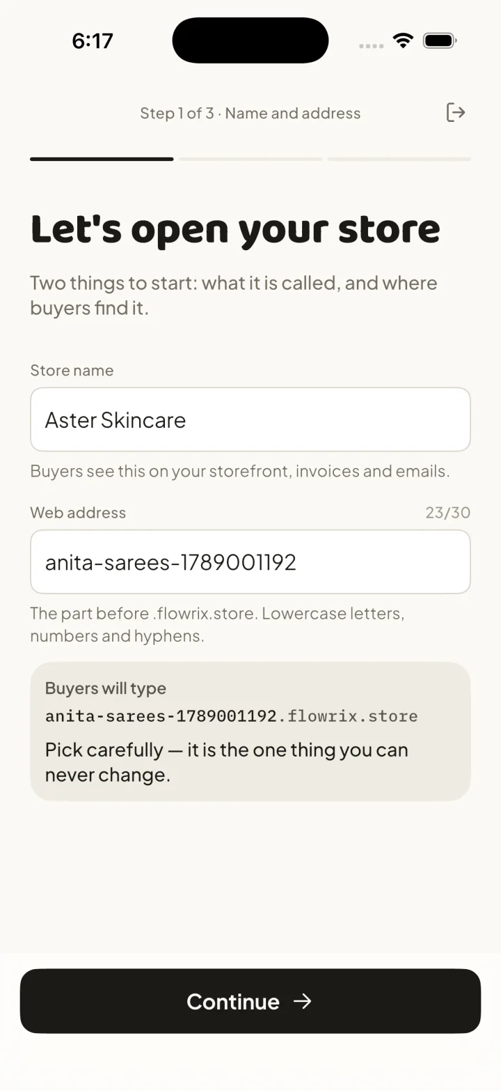 Florix app name and web address setup